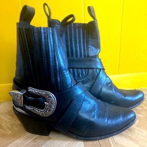 Vintage Western Buckle Leather Boots
